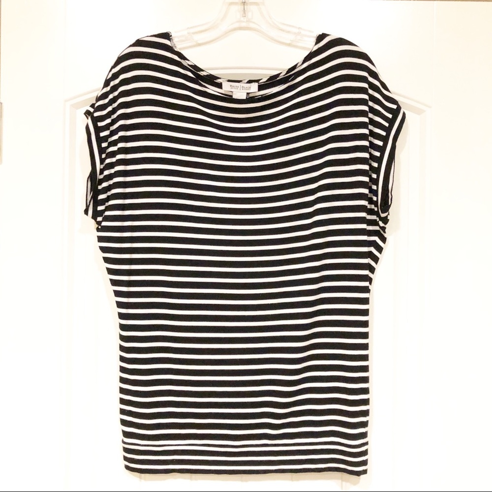 White House Black Striped Button Back Tee